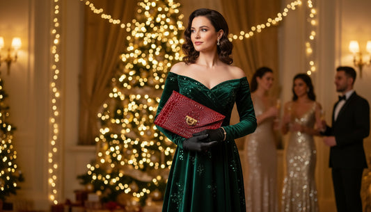 Red Textured clutch with gold flip lock and water resistant canvas interior.