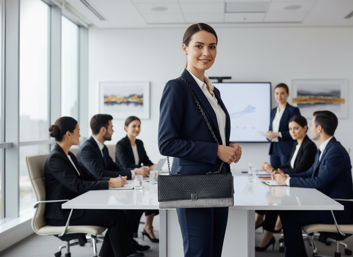 Black and glenn Ellen plaid bag with woven flap and stunning red interior with slip pockets and card slots.
