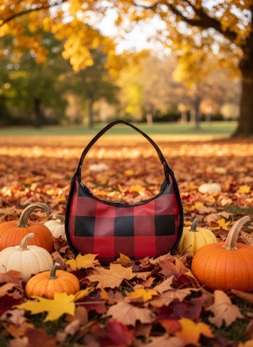 Crescent shaped bag with zippered enclosure, interior zipper pocket, water resistant canvas lining