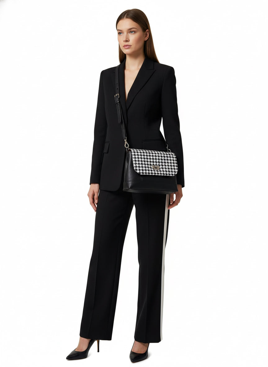 Should bag in classic houndstooth  with sliver hardware