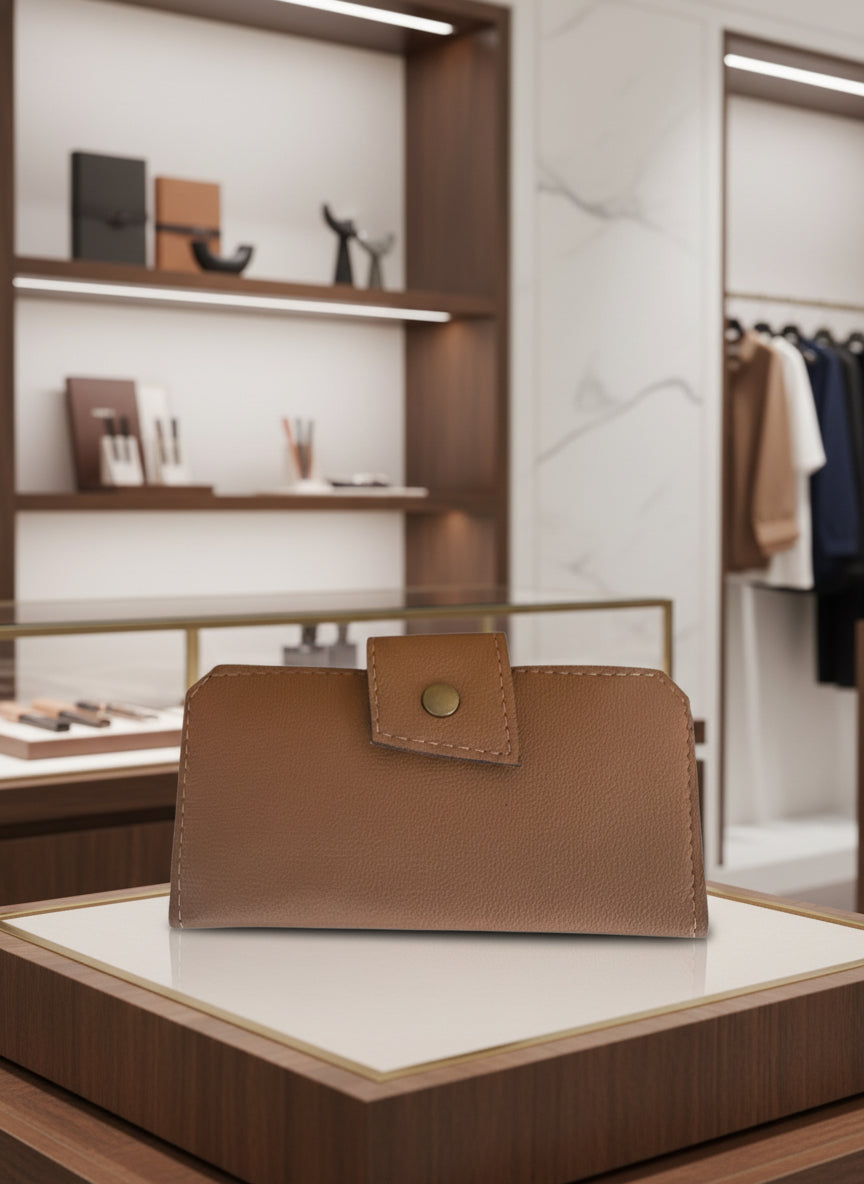 Wallet with card slots, id window, zippered back pocket and two cash slots with snap closure