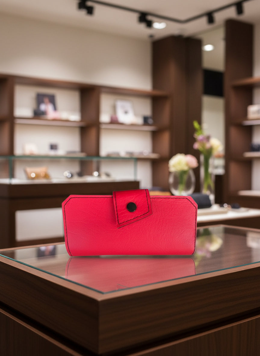 Wallet with card slots, id window, back zippered pocket and two cash slots with snap closure and leopard print interior